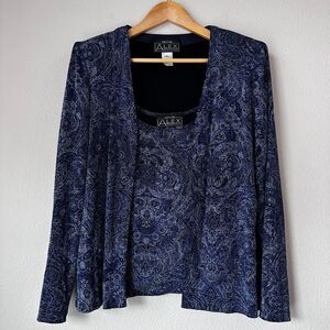 Alex Evenings Petite Vintage Jacket Set Blue Silver Paisley Mother of Bride PL